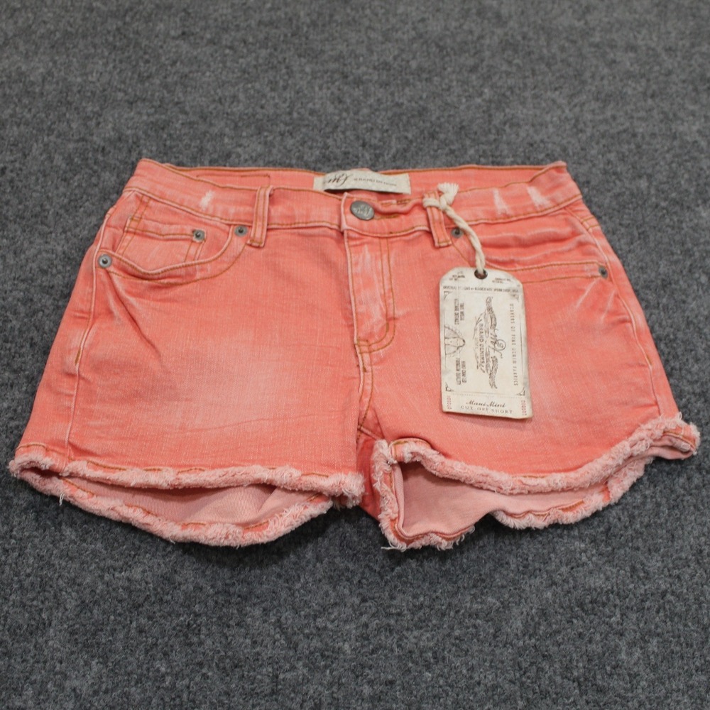 M2F Brand Denim Shorts Size‎ 27 Coral Pink Frayed Hem Cut Off Mani Mini NWT